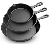 NutriChef sartenes de hierro fundido pre-sazonadas, set de 3 piezas, Boquilla an