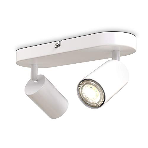 B.K.Licht Faretti da soffitto orientabili, attacco per 2 lampadine GU10 non incluse, plafoniera moderna in metallo bianc