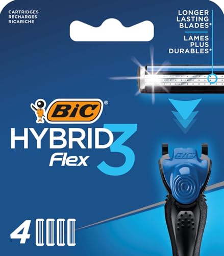 BIC Lama per rasoio da uomo Hybrid 3 Flex, confezione da 4 ricariche per rasoio bagnato con…