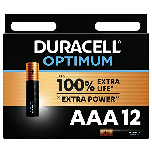 DURACELL AAA Batterie Alcaline Optimum (Confezione da 12) 1.5V, LR03