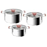 Tefal Optispace - Juego de 3 Ollas + 3 Accesorios, Acero inoxidable | 3 Ollas 18/20/24 cm + 3 Tapas, Revestimiento antiadherente, Diseño apilable, Thermo-Spot, Apto inducción