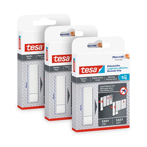 Tesa Paski samoprzylepne do tapet i tynku, 3 szt. w opakowaniu - do 1 kg - 3 x 6 pasków