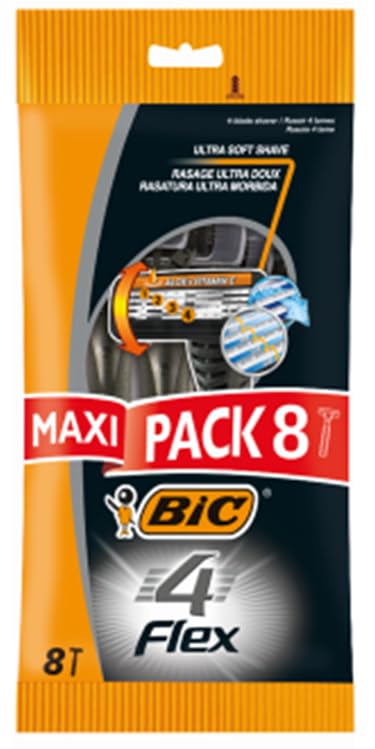 BIC 4 Flex Rasoi Usa e Getta Uomo con Barra Protettiva in Gomma e Banda Emolliente…