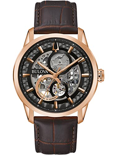 Zegarek męski Bulova Automatic Watch 97A169, 43 mm, 3 ATM, różowe złoto, skóra naturalna