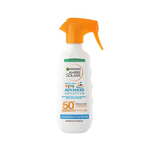 Garnier Ambre Solaire Advanced Sensitive Kids, Spray Solare Protettivo con Ceramidi per Bambini, SPF 50+