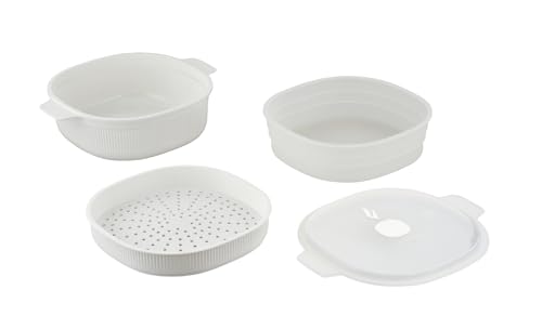 CARE + PROTECT Vaporiera microonde 4L con 2 vassoi, senza BPA – Bianco