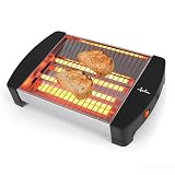 JATA JETT1587 - Tostadora Horizontal 400 W con Barras de Cuarzo, Tostador Plano de Gran Superficie, Laterales Acero Inoxidable, Bandeja Recogemigas Extraíble