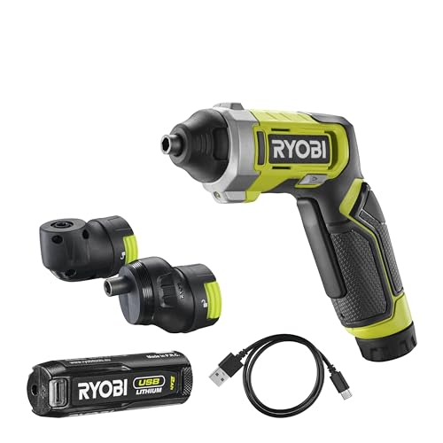 RYOBI Wkrętak RSD4-120TA2 4V USB Amazon Exclusive + akumulator + 2 nasadki/końcówki + kabel do ładowania + 10 bitów