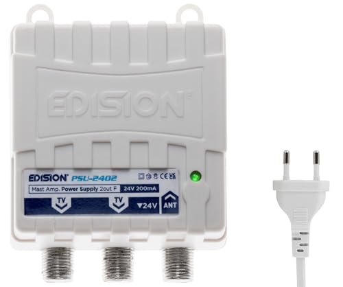 EDISION PSU-2402 wzmacniacz słupkowy anteny telewizyjnej ze złączem F, DC 24 V 200 mA, częstotliwością 5-862 MHz, 1 wejś...