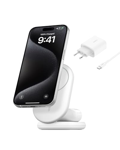 Belkin BoostCharge Caricabatteria magnetico pieghevole 2 in 1 con Qi2 15W