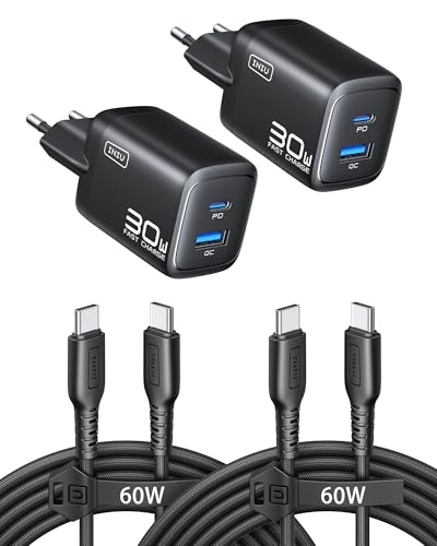 INIU GaN ładowarka 30 W szybka ładowarka z kablem o długości 1,5 m 60 W podwójny port zasilacz z inteligentną ochroną ur...