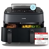 Philips 5000 Airfryer - Freidora de Aire Doble Cesta SteamFry 9L, Negro | Doble cesta vertical 3L y 6L, "SteamFry" Vapor y air, 19 formas de cocinar, tecnología Rapid Air Plus, app HomeID (NA550/00)