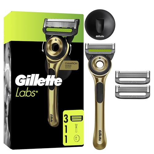 Gillette Labs Rasoio Champion Gold Edition con Pezzi di ricambio, 1 Manico Con Barra Scrub Integrata