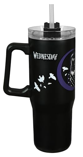 Kubek termiczny Undercover Wednesday 880 ml ze słomką i uchwytem, stal nierdzewna, bez BPA, czarny Opis
