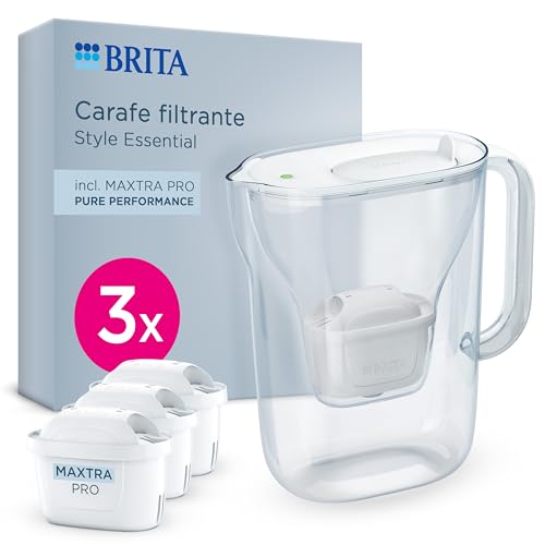 BRITA Caraffa filtrante acqua Style Essential (White, 2.4 L with 3X MAXTRA PRO PURE PERFORMANCE)