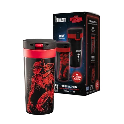 Bialetti Tazza da Viaggio Termica Stranger Things, Si illumina al buio, Perfetta tenuta della temperetura, no Lavastovig