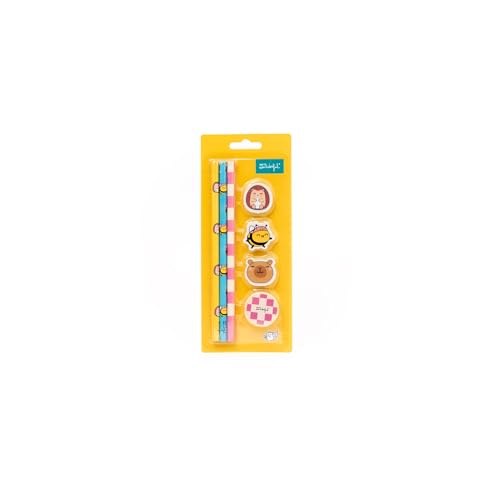 Mr. Wonderful Set con 3 Matite, 3 Gomme e 1 Temperamatite Wonder Comic – Kit Cancelleria Scuola e Disegno