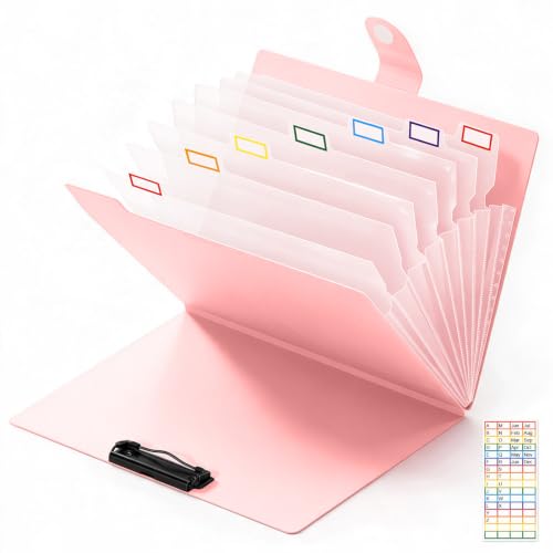 Alyvisun Cartella Portadocumenti A4 con Indici, 8 Scomparti, Rosa