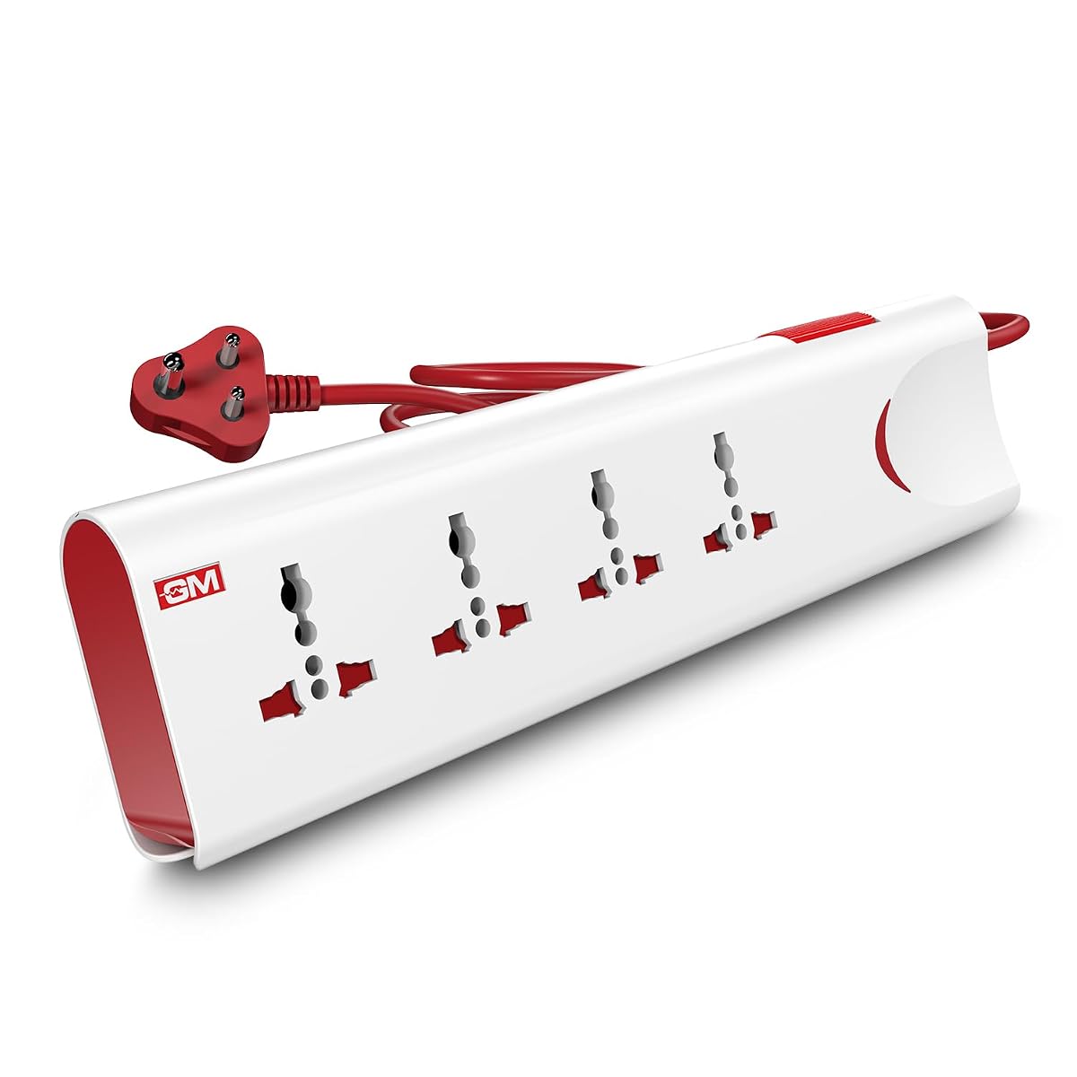 GM 3060 Extension Board 10Amp Output 250 Volts | 2 Mtr Extension Cord | Master Switch, Safety Shutter, 4 International Sockets | 2 Year Brand Warranty | Multi Plug Travel Adapter for Home Appliances