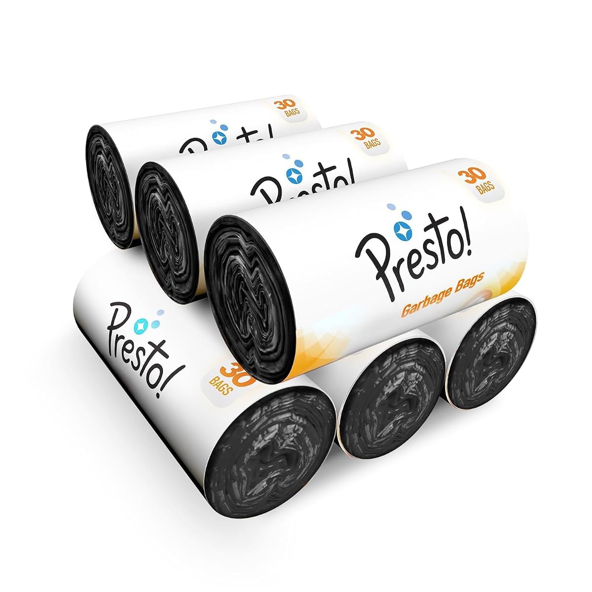 Amazon Brand - Presto! Garbage Bags | Small | 180 Count | 30 Bags X 6 Rolls | 17 X 19 Inches | For Dry & Wet Waste | Black