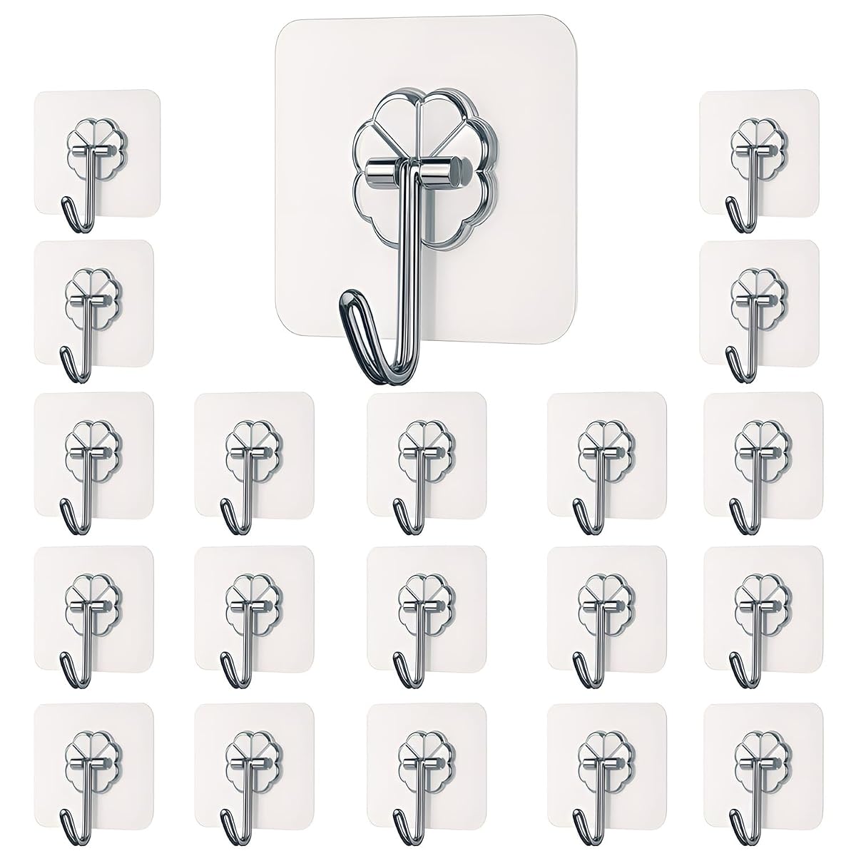 DALUCI Self Adhesive Wall Hooks - 20 Pcs Heavy Duty Wall Hooks for Hanging | Nail Free Sticky Hooks for Wall Heavy Items Without Drilling, Transparent Wall Hanger Hook (Flower Hook, 20)