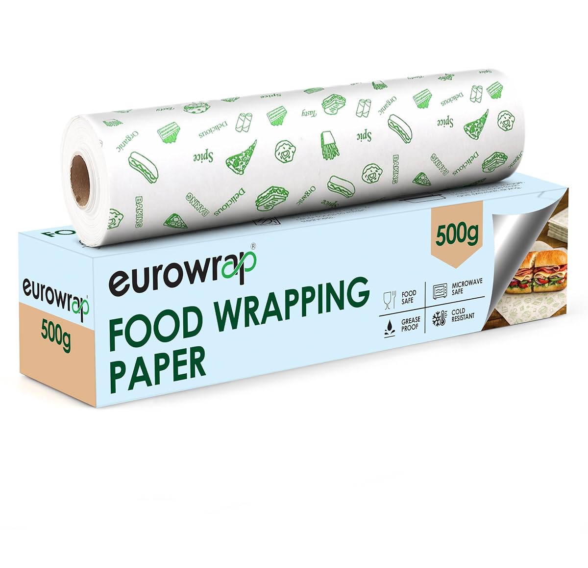 EUROWRAP Food Wrapping Paper 500g – Butter Paper Roll, Greaseproof & Microwave Safe, Roti Wrapping Sheets for Kitchen Use, Ideal for Baking, Packing, and Serving