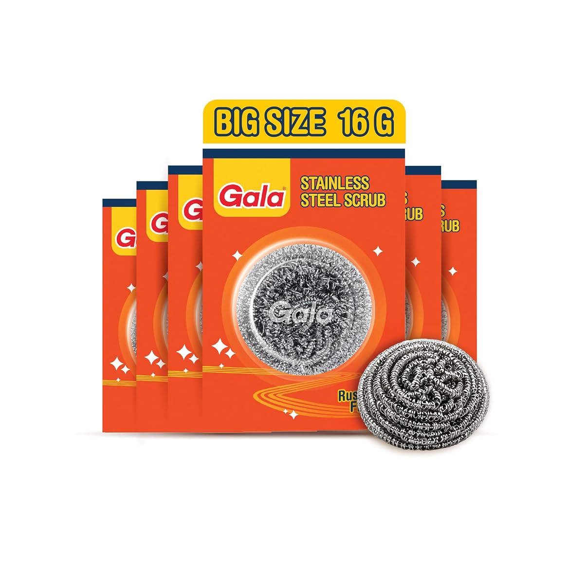 Gala Steel Scrubber Combo Set (Pack of 6), Stainless Steel Scrubber for Utensils, Scrubber for Kitchen