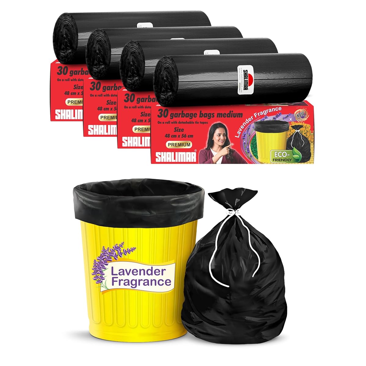 Shalimar Premium Scented Garbage Bags | Medium 19 X 21 Inches | 120 Bags (30 Bags X 4 Rolls) | Lavender Fragrance | Dustbin Bag/Trash Bag | (Black) - Perforated Box for Easy Dispensing