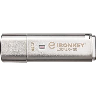 Kingston Ironkey Locker+ 50 64GB Encrypted USB Flash Drive | USB 3.2 Gen 1 | XTS-AES Protection & TAA Compliant | Multi-Password Security Options | *#