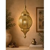 Homesake Moroccan Orb Hanging Lamp Pendant Light for Home Decor|Vintage Ceiling Light Fixture Cutwork Design|Ambient Lighting for Living Room,Bedroom,Dining Room, Ramadan Decorations for Home(Golden)