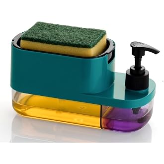 Leawall 3-in-1 Soap Dispenser with Sponge Holder – Bathroom Liquid Soap Pump for Kitchen Sink handwash Dispenser Bottle soap Dispenser for wash Basin Kitchen Accessories Items for Home (Multicolor)