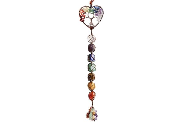 7 Chakras Healing Crystals, Natural Gemstones Spiritual Gifts for Women Polished Tumbled Stones Positive Energy Spiritual Meditation Hanging Ornament/Window Ornament/Feng Shui (Healing Crystals-02)