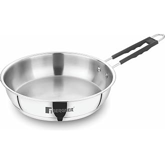 BERGNER Eternity Stainless Steel Frypan with Triply Bottom, Induction Base and Silicone Grip Handle, 7 Year Warranty, 22 cm, Silver