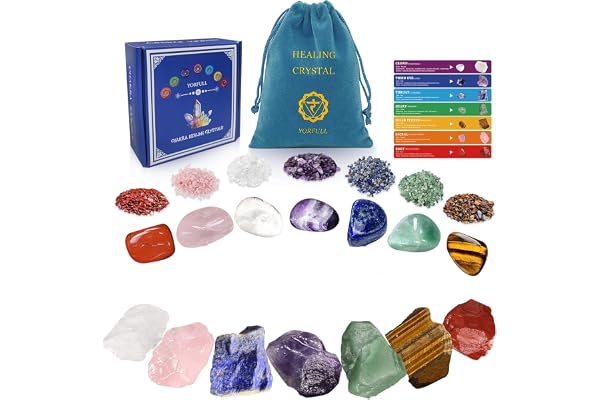 Healing Crystal for Beginners 7 Chakra Crystal Set,23 Pcs Healing Crystal Wiccan Reiki Gift,3 Types of Gemstones,Natural Gemstones,Raw Stones,Crystal Gravel with Instruction