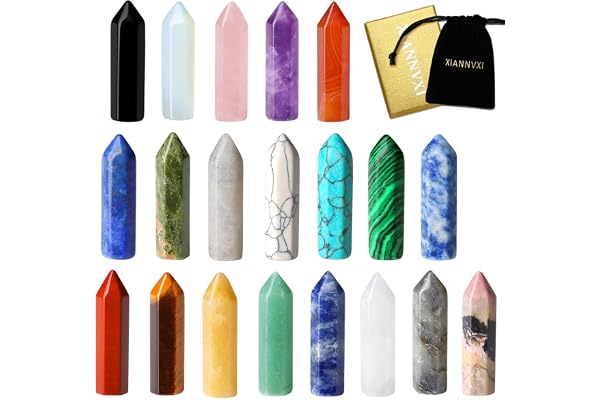 XIANNVXI 20 Pcs Healing Crystals Points,Crystal Gifts,Bulk Gemstones Set | Assorted Crystals and Healing Stones,Reiki Polished Crystal Wands for Beginners Collection Witchcraft