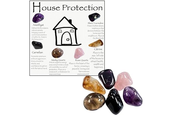 House Protection Natural Crystal Set for Negative Energy Removal, Home Protection Healing Stones for EMF Cleansing & Spiritual Blessing, Ideal for New Home Gift, Housewarming Kit
