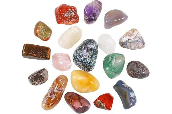 Zourglow 18pcs Healing Crystals Gemstones Set | Natural Polished Gem Stones, Lucky Pocket Stone for Yoga Balancing, Meditation, Reiki, Anxiety Stress Relief (B-18)
