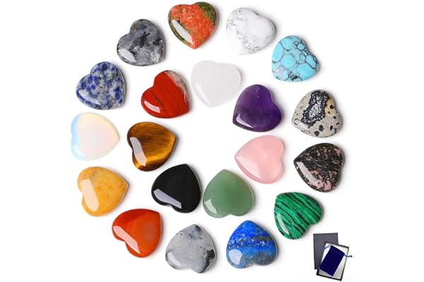 MAIBAOTA 20pcs Heart Healing Crystals Gemstones Love Gems Stones Set | Pocket Small Starting School Gifts Bulk Decorative Stone Luck Reiki Spiritual Little Wedding Favours Quartz Stocking Fillers